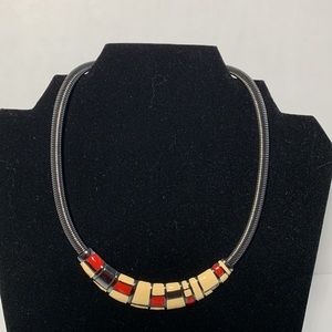 Monet VTG Directives Collar Necklace 1980’s Modernist Geometric Enamel Gunmetal